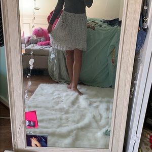 White grey and pink flowered mini skirt